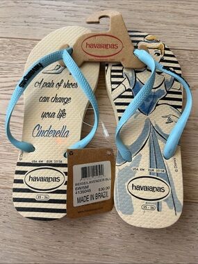 Havaianas Cinderella Flip Flops in Beige & Lavender Blue